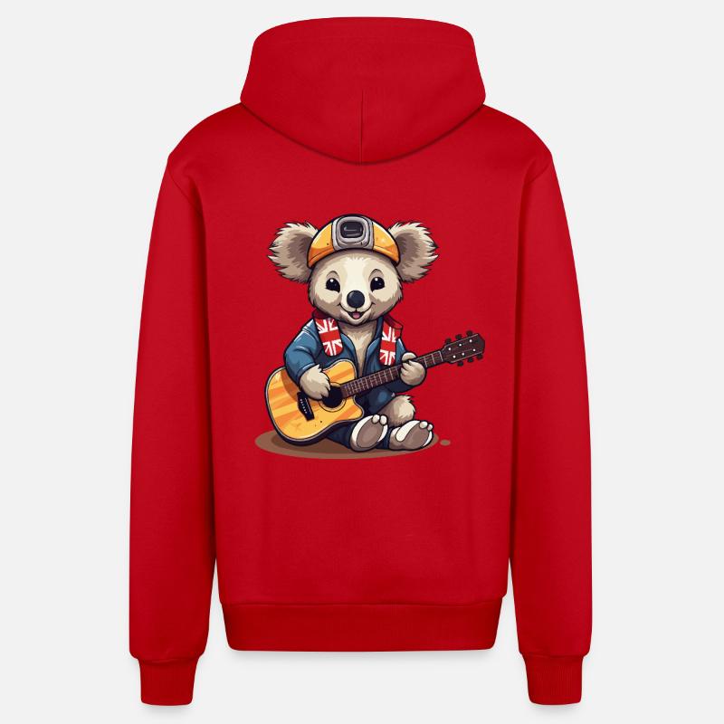 Guitariste rock koala en look aventure - Veste à capuche bio décontractée fabriquée en UE - rouge