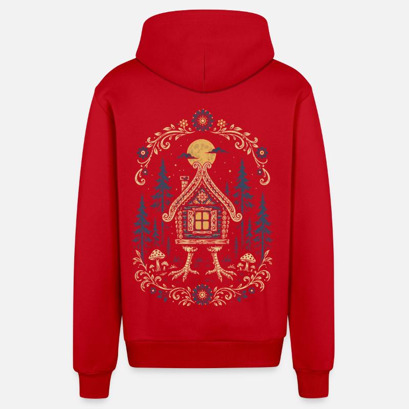 Baba Yaga Hut - Veste à capuche bio décontractée fabriquée en UE - rouge