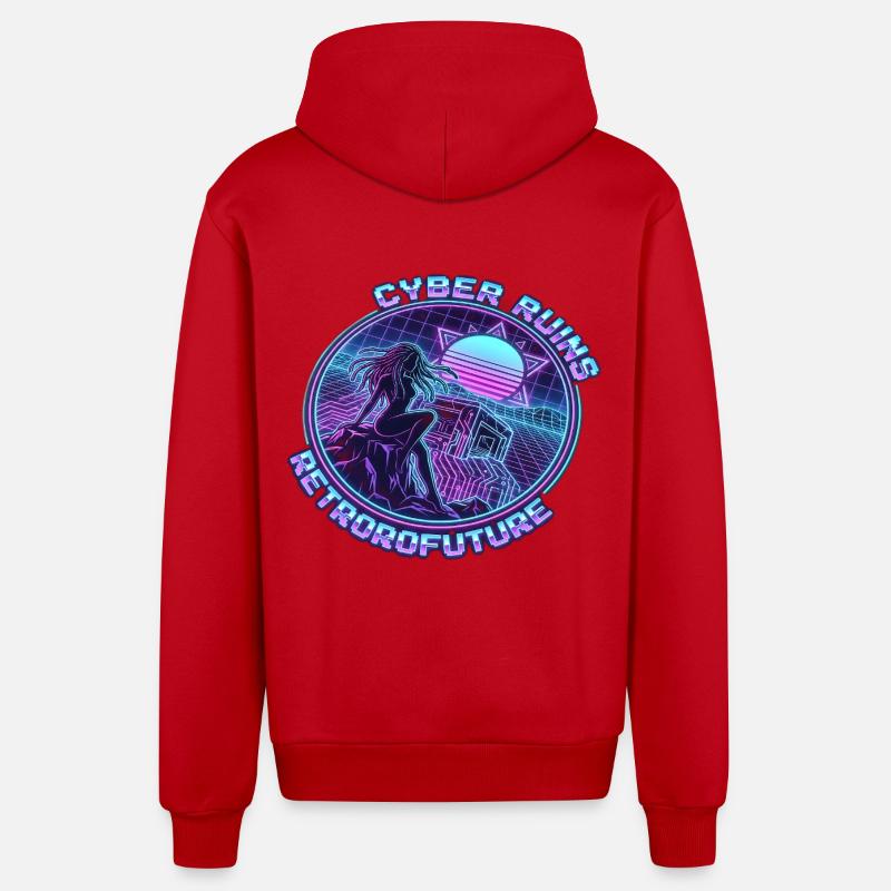Cyber Ruins RetroFuture - Veste à capuche bio décontractée fabriquée en UE - rouge