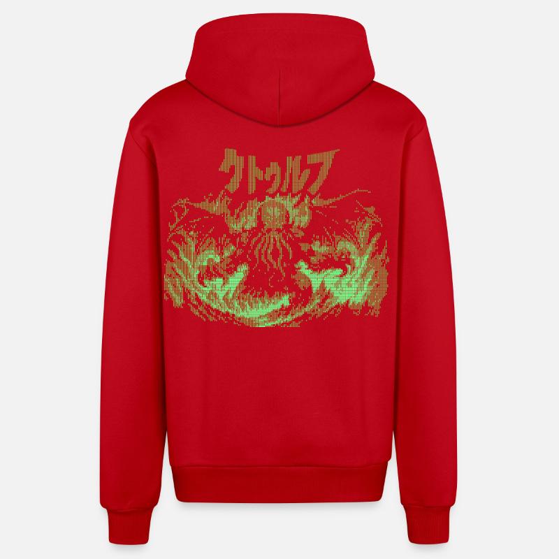 Cthulhu Pixel CRT Néon Vert - Veste à capuche bio décontractée fabriquée en UE - rouge