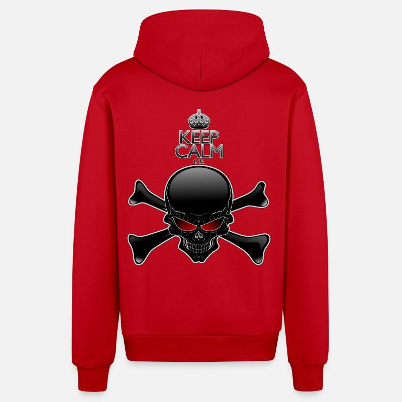 Bleib ruhig oder sterbe, Schwarzer Schädel - Organic Relaxed Kapuzenjacke Made in EU - Rot