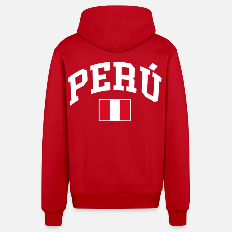 Drapeau du Pérou - Veste à capuche bio décontractée fabriquée en UE - rouge