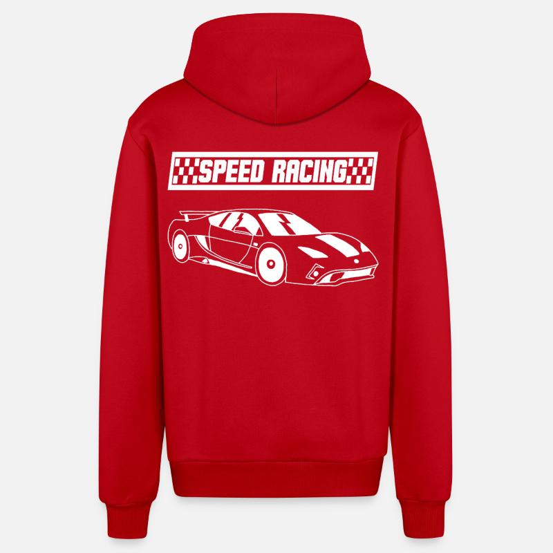 Voiture de course blanche - Veste à capuche bio décontractée fabriquée en UE - rouge
