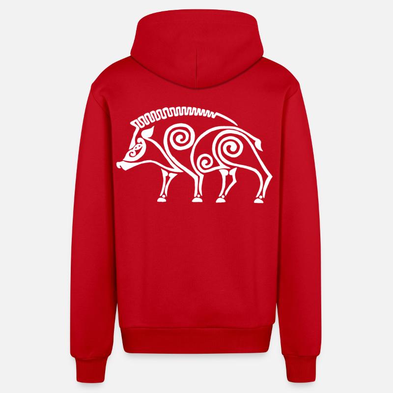 weißer keltischer Eber - Organic Relaxed Kapuzenjacke Made in EU - Rot