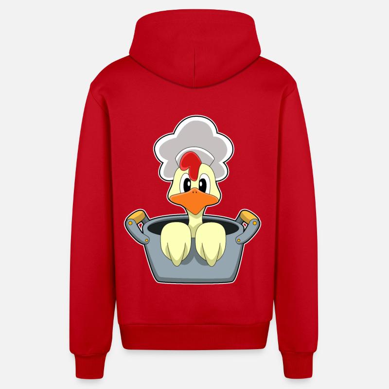 Poulet avec marmite - Veste à capuche bio décontractée fabriquée en UE - rouge