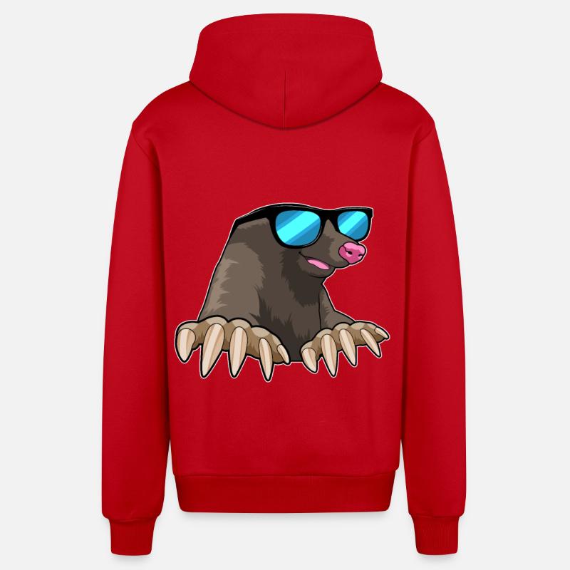 Taupe avec lunettes de soleil - Veste à capuche bio décontractée fabriquée en UE - rouge