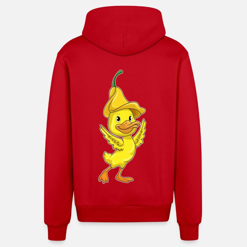 Canard avec capuchon jaune - Veste à capuche bio décontractée fabriquée en UE - rouge