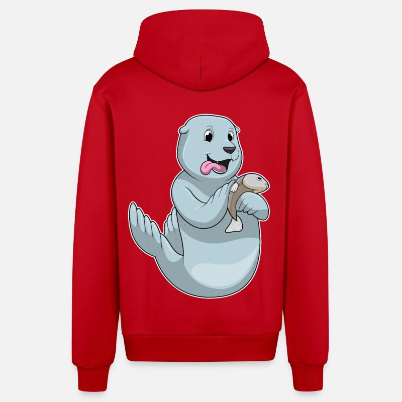 Sceller avec du poisson - Veste à capuche bio décontractée fabriquée en UE - rouge