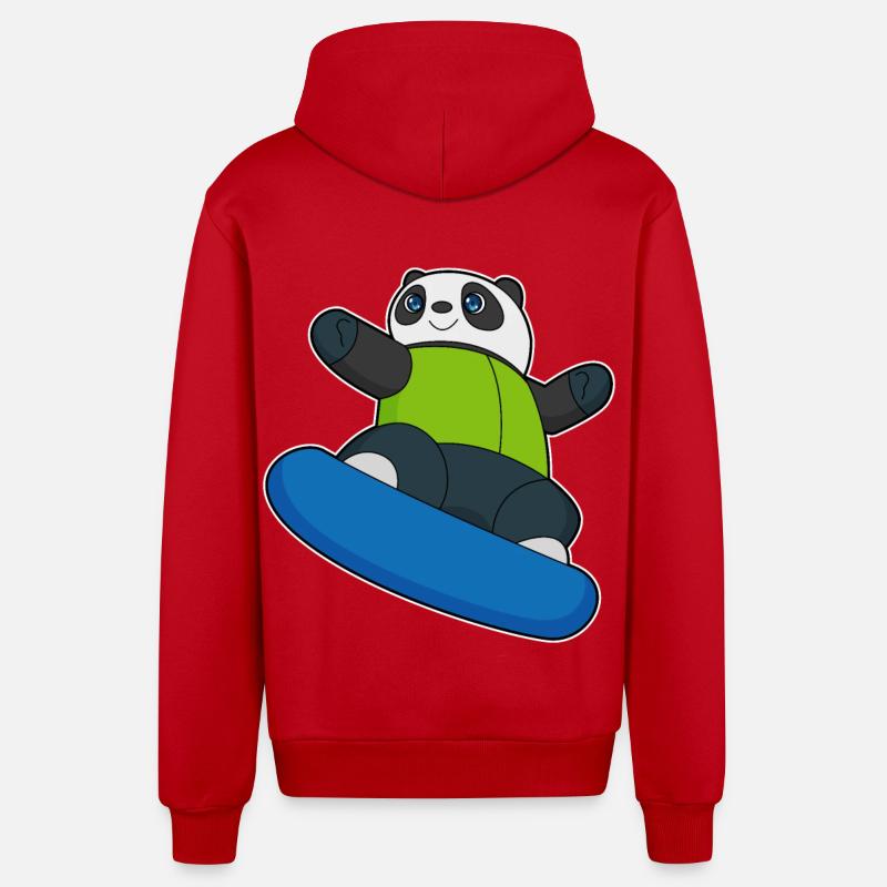 Panda en snowboarder avec snowboard - Veste à capuche bio décontractée fabriquée en UE - rouge