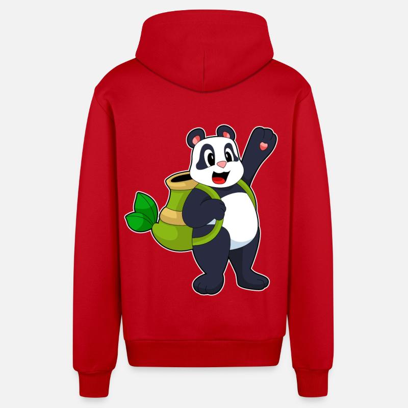 Panda Bamboo Backpack - Organic Relaxed Hooded Jacket Made in EU - red