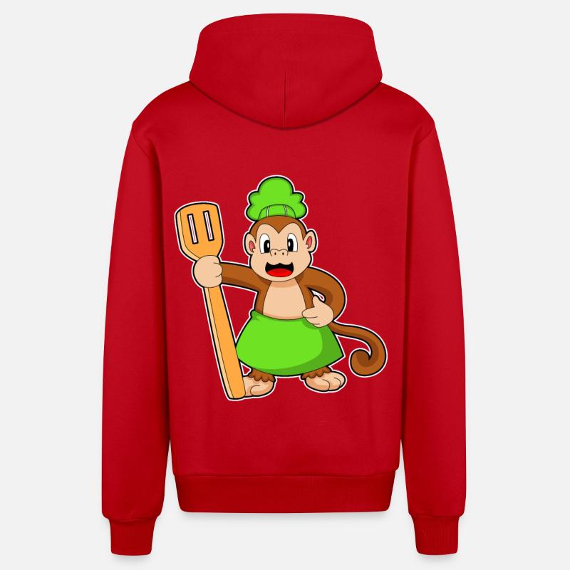 Spatule de cuisson Monkey - Veste à capuche bio décontractée fabriquée en UE - rouge