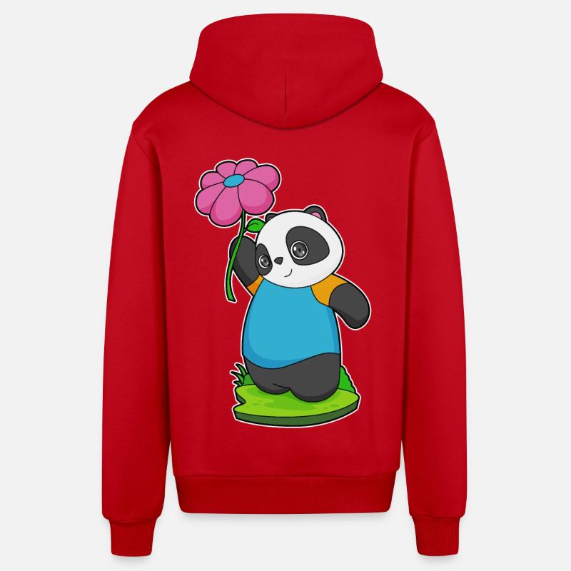 Fleur de panda - Veste à capuche bio décontractée fabriquée en UE - rouge