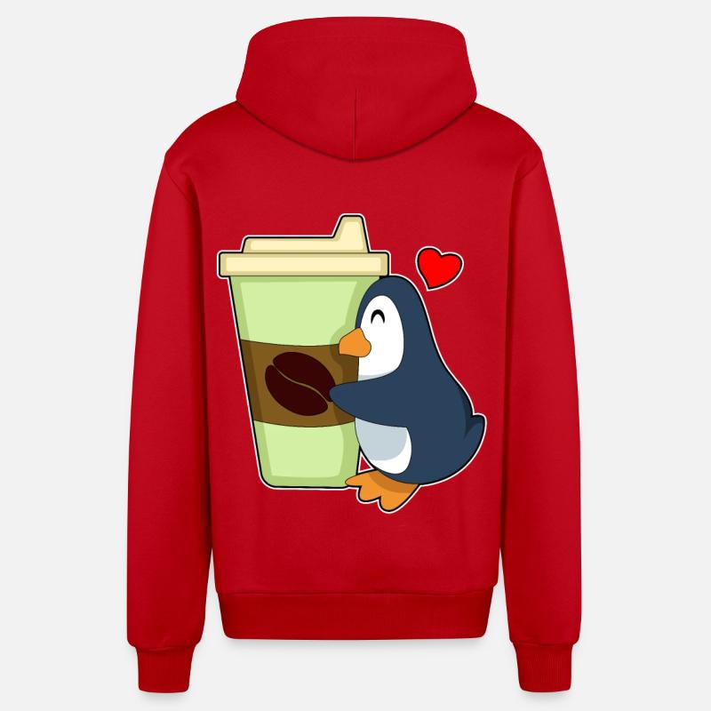Penguin Coffee à emporter - Veste à capuche bio décontractée fabriquée en UE - rouge