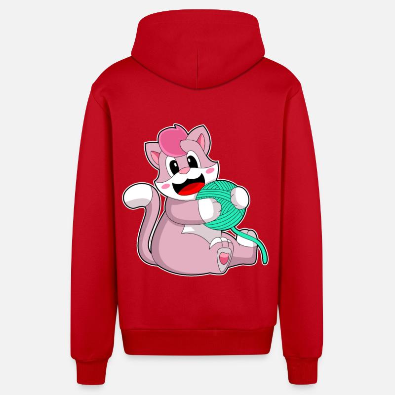 Chat boule de laine - Veste à capuche bio décontractée fabriquée en UE - rouge