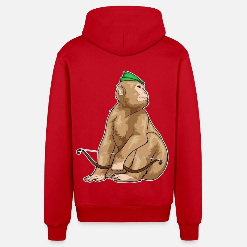 Monkey Archer Bow - Organic Relaxed Hooded Jacket Made in EU - red