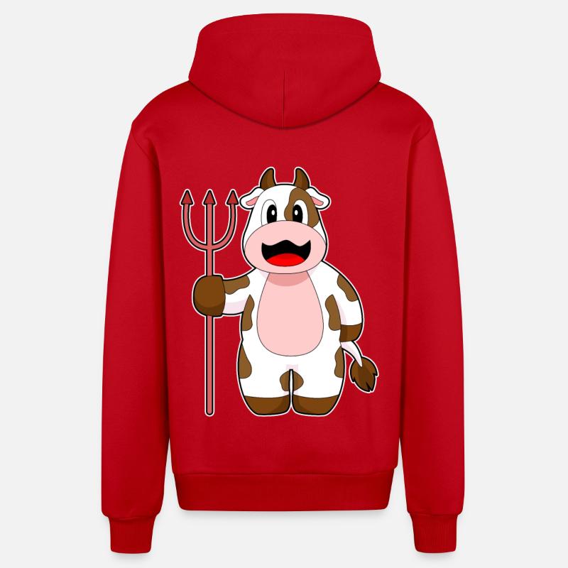 Vache Halloween Devil Trident - Veste à capuche bio décontractée fabriquée en UE - rouge