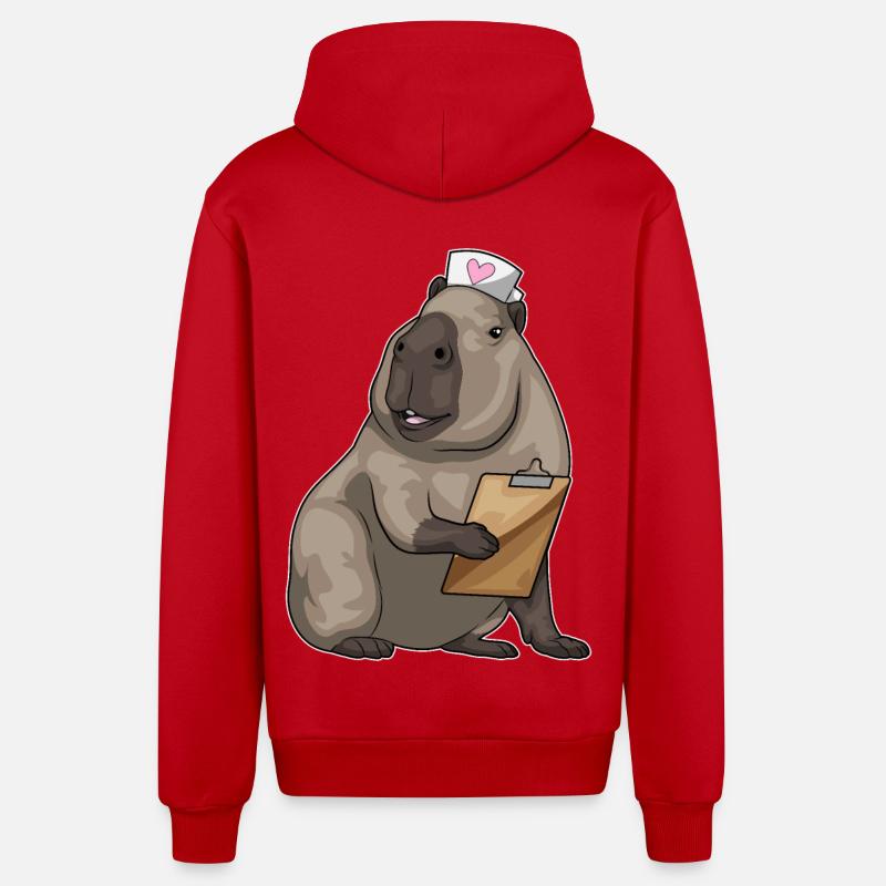 Capybara infirmière bloc-notes - Veste à capuche bio décontractée fabriquée en UE - rouge