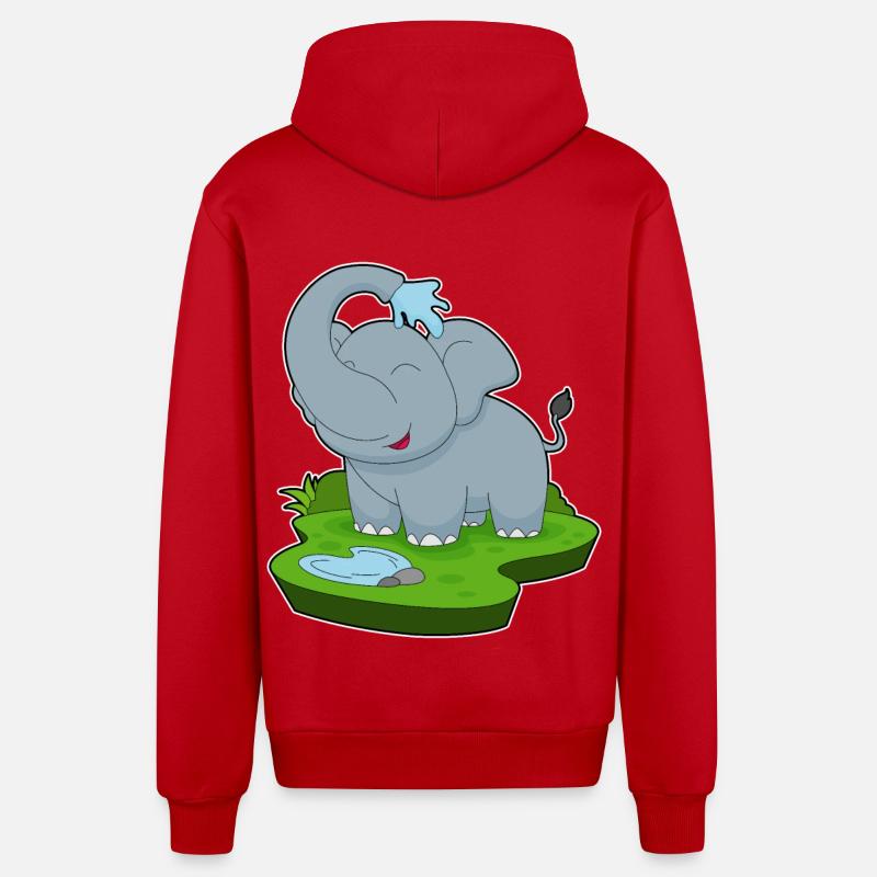 Elephant Bathing Water - Organic Relaxed Hooded Jacket Made in EU - red