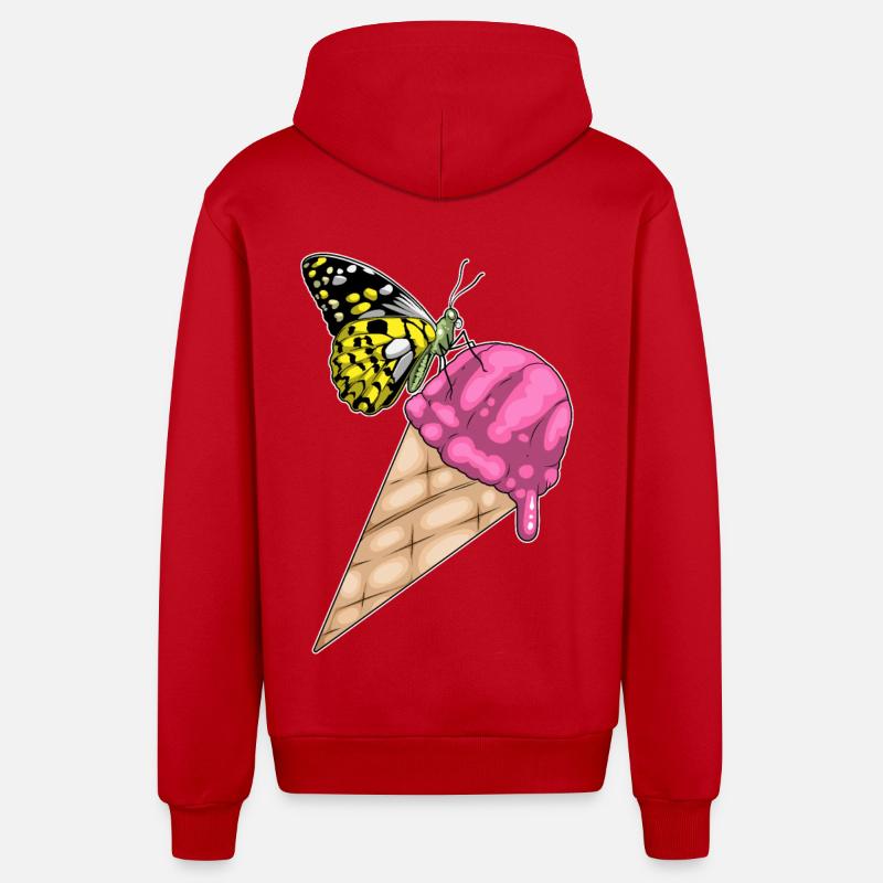 Crème glacée gaufrée papillon - Veste à capuche bio décontractée fabriquée en UE - rouge