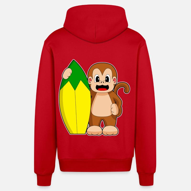 Monkey Banana Surf - Veste à capuche bio décontractée fabriquée en UE - rouge