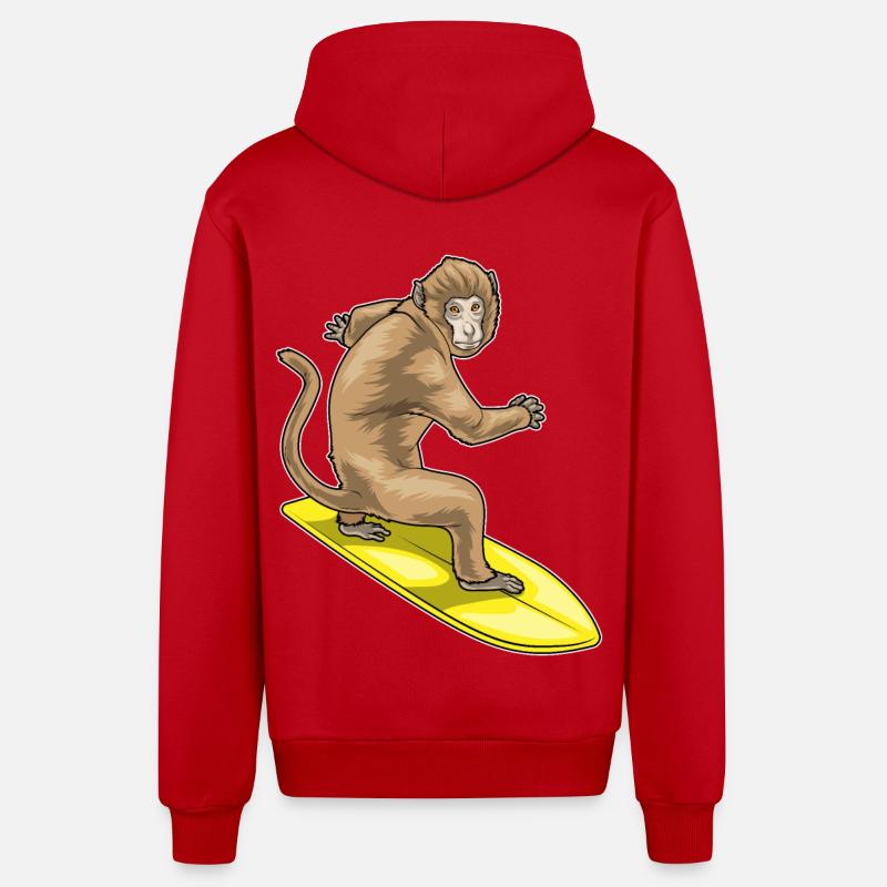 Monkey Surfer Surfboard - Organic Relaxed Hooded Jacket Made in EU - red