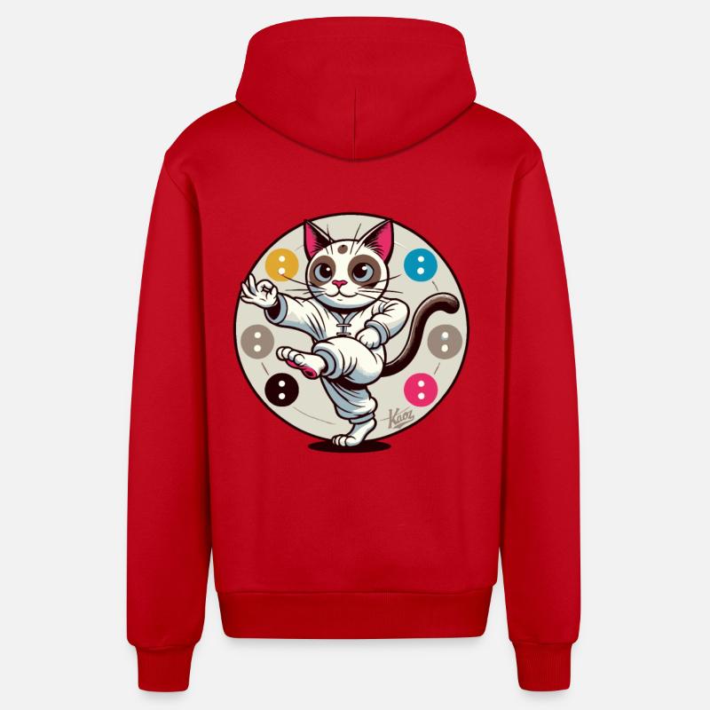 Chat de méditation Thai Chi - Veste à capuche bio décontractée fabriquée en UE - rouge