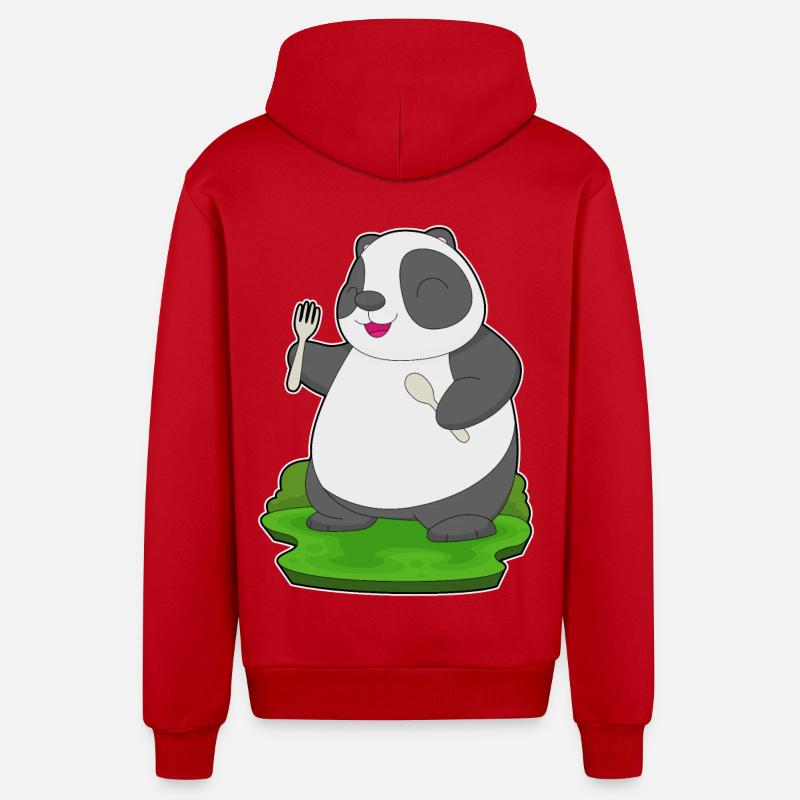 Panda Spoon Fork - Organic Relaxed Hooded Jacket Made in EU - red