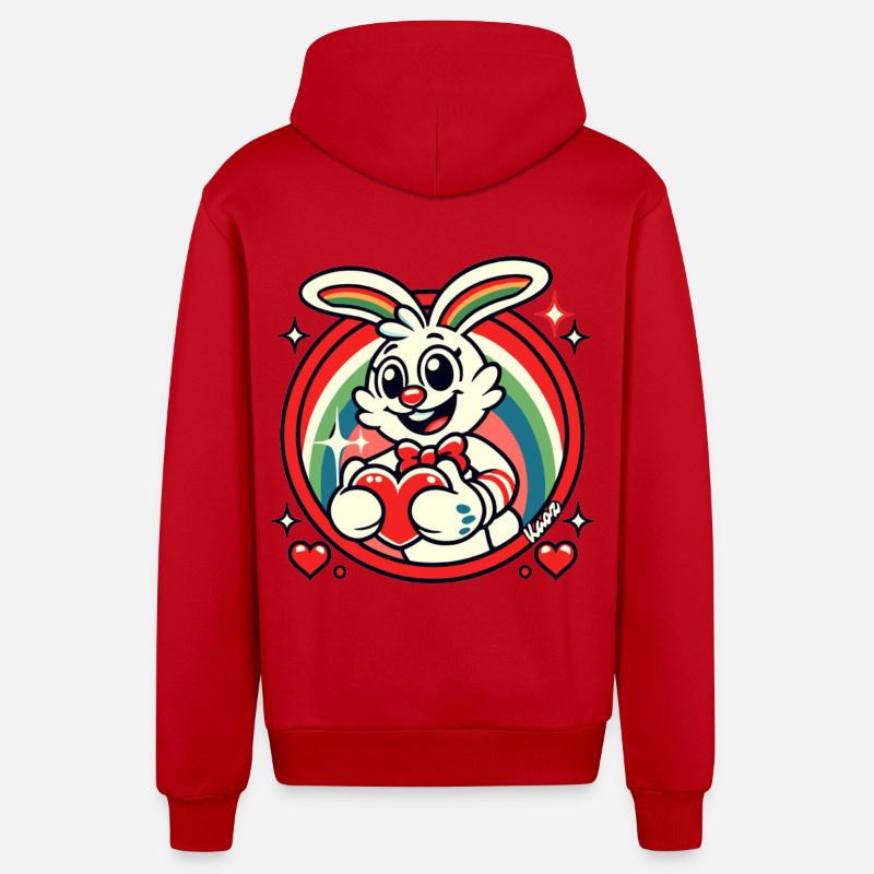 Lapin arc-en-ciel avec coeur - Veste à capuche bio décontractée fabriquée en UE - rouge