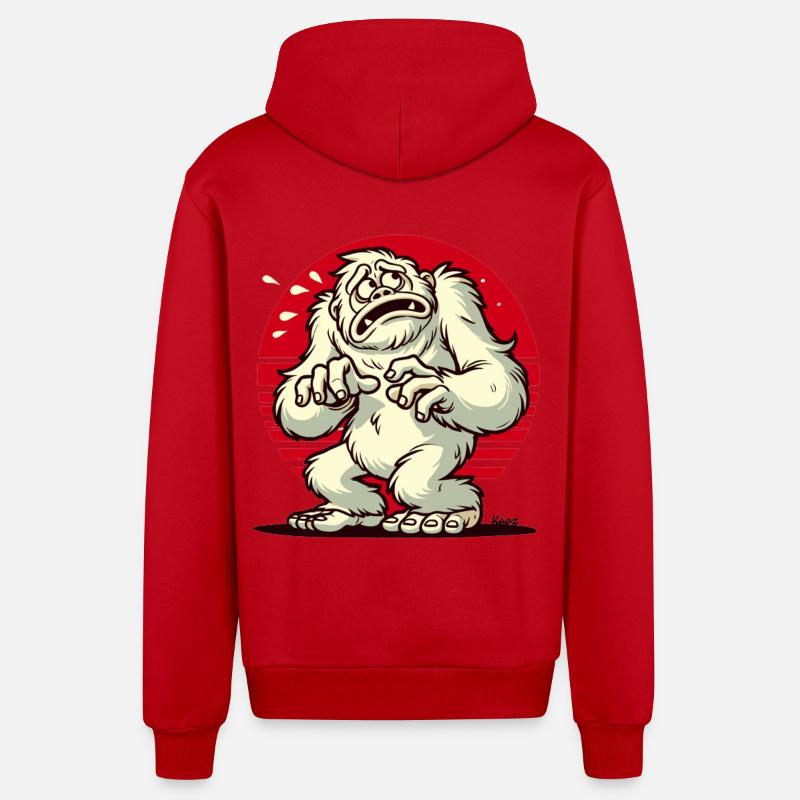 Effrayé drôle Yéti Bigfoot effrayé - Veste à capuche bio décontractée fabriquée en UE - rouge