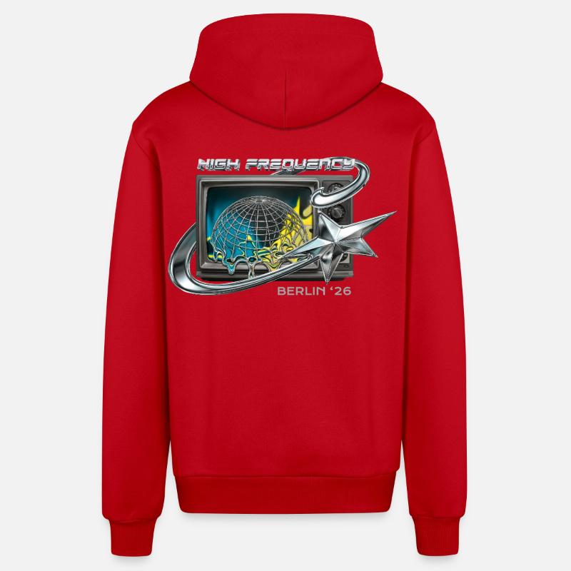 High Frequency Berlin 26 Retro Tech - Organic Relaxed Kapuzenjacke Made in EU - Rot