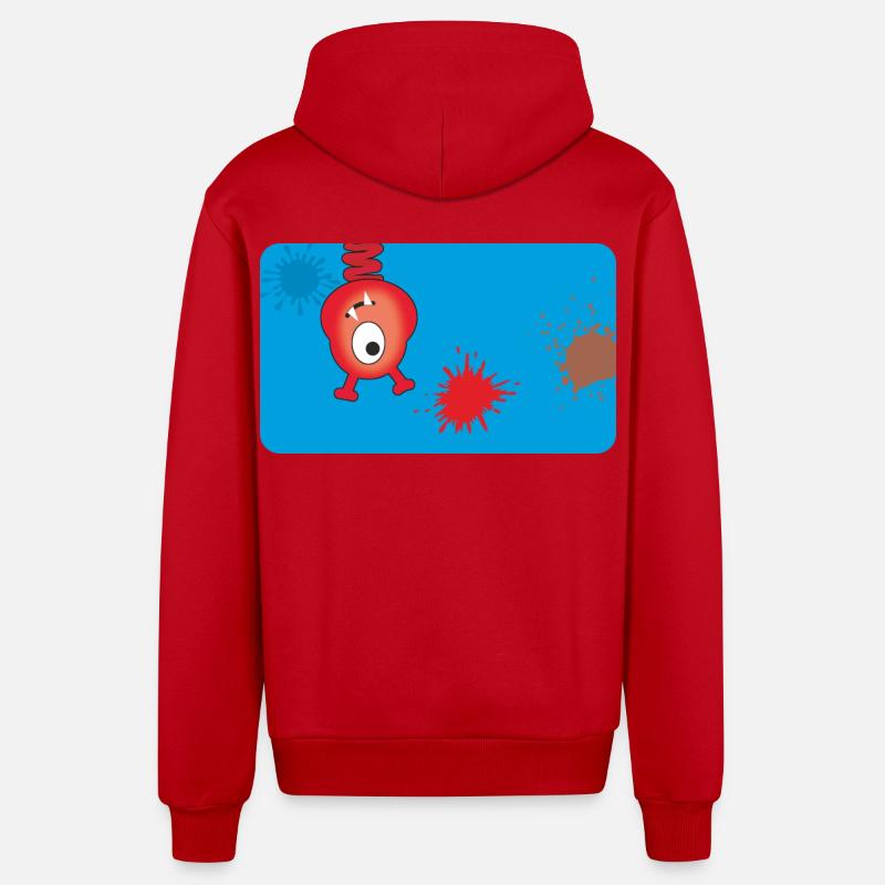 Monstre rouge et éclaboussures de couleur - Bleu - Veste à capuche bio décontractée fabriquée en UE - rouge