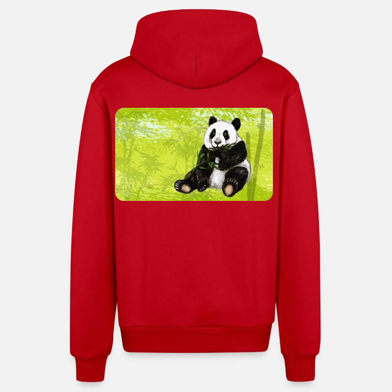 Ours panda mignon avec bambou dans la forêt de bambous - Veste à capuche bio décontractée fabriquée en UE - rouge