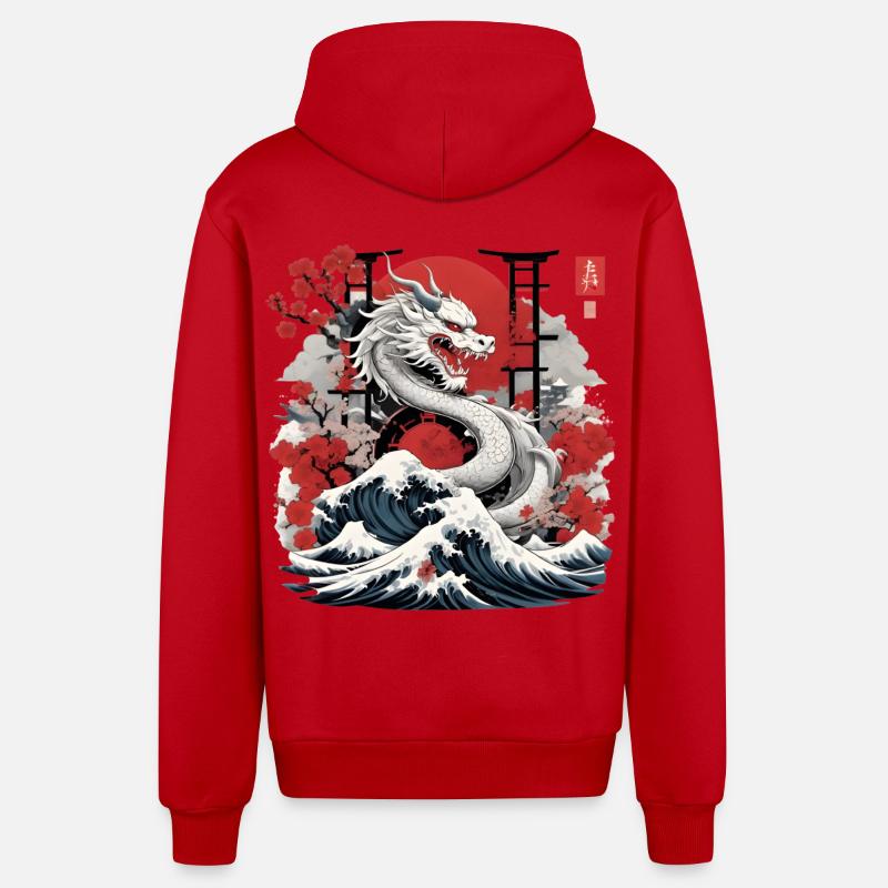 Dragon japonais - Veste à capuche bio décontractée fabriquée en UE - rouge