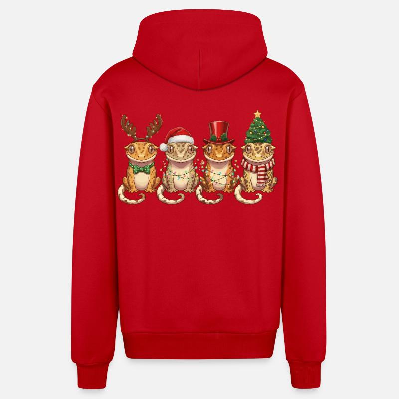 Lumières de Noël Gecko Couronne - Veste à capuche bio décontractée fabriquée en UE - rouge