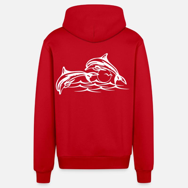 Les dauphins blancs - Veste à capuche bio décontractée fabriquée en UE - rouge
