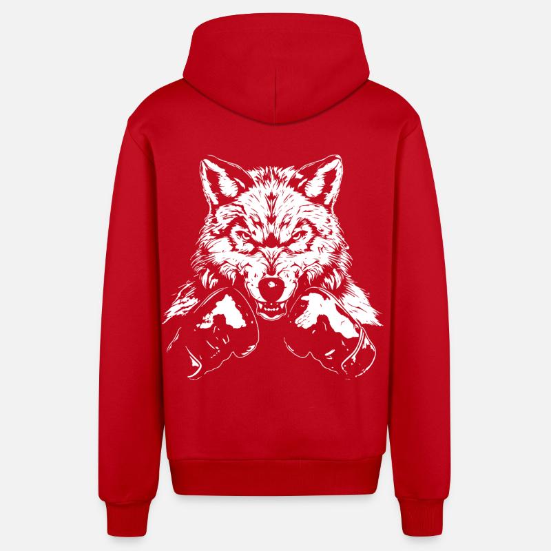 Wolf Boxing Fighter MMA - Veste à capuche bio décontractée fabriquée en UE - rouge
