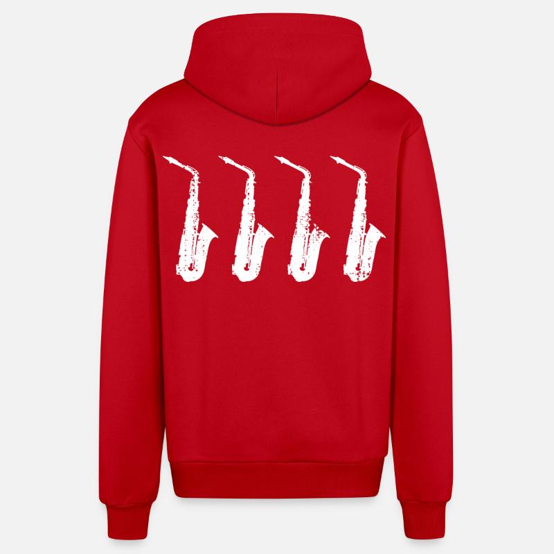 Modèles de saxophones rétro - Veste à capuche bio décontractée fabriquée en UE - rouge