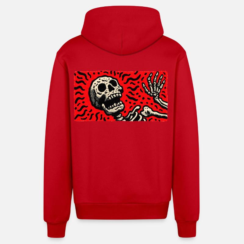 Squelette en imprimé rétro rouge sang - Veste à capuche bio décontractée fabriquée en UE - rouge