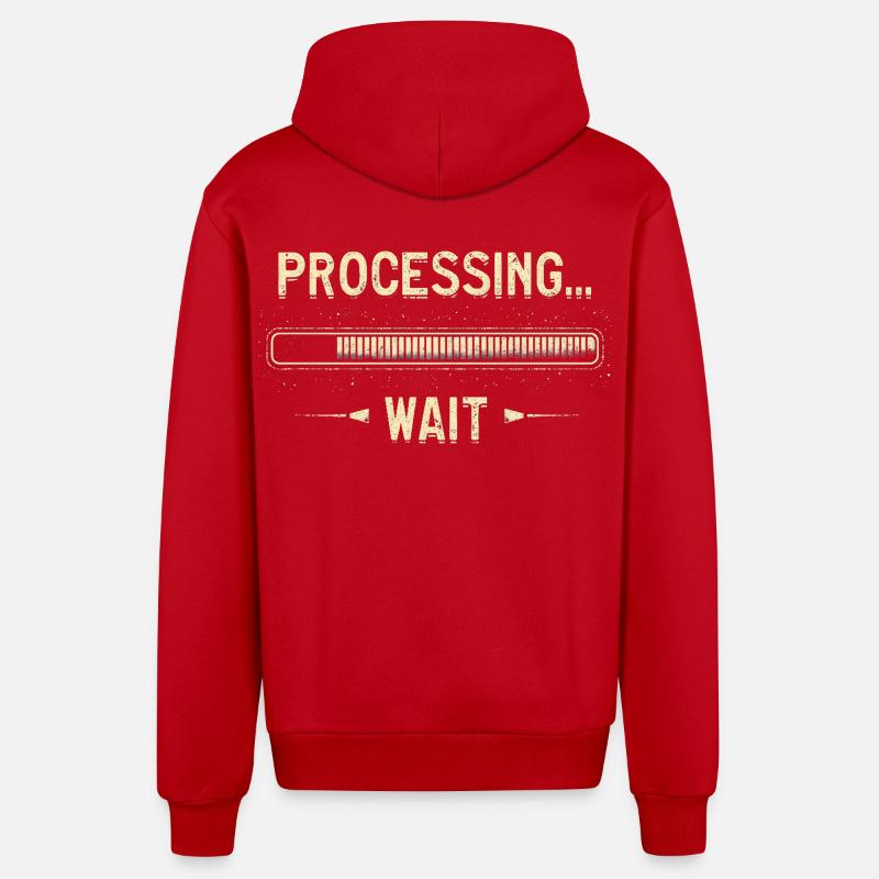 Processing... Please Wait - Organic Relaxed Hooded Jacket Made in EU - red