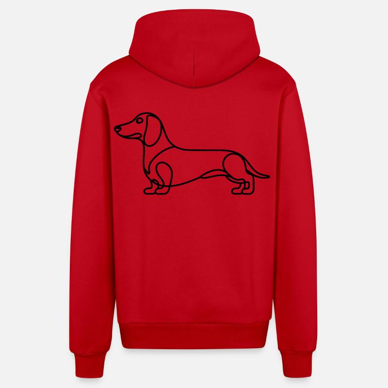 Dessin linéaire du teckel - Veste à capuche bio décontractée fabriquée en UE - rouge