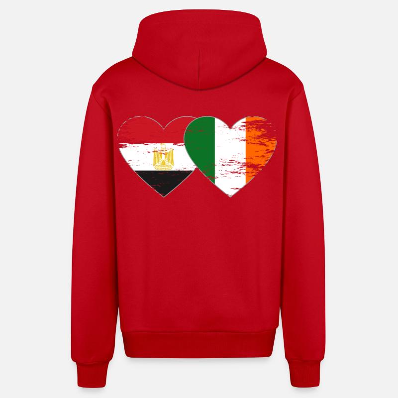 Egypte Irlande Drapeau Coeur Utilisé - Veste à capuche bio décontractée fabriquée en UE - rouge