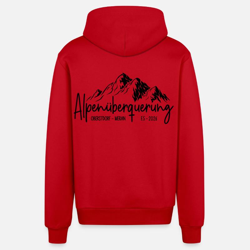 Alpenüberquerung E5 2026 / Oberstdorf - Meran - Organic Relaxed Kapuzenjacke Made in EU - Rot