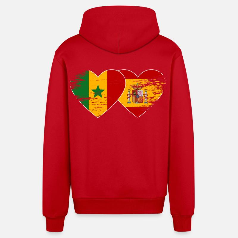Senegal_Spanien_Flagge_Herz_used - Veste à capuche bio décontractée fabriquée en UE - rouge