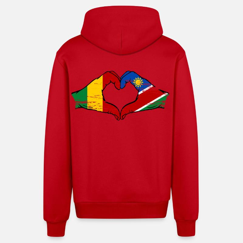 Mali Nairobi drapeau mains cœur utilisé - Veste à capuche bio décontractée fabriquée en UE - rouge