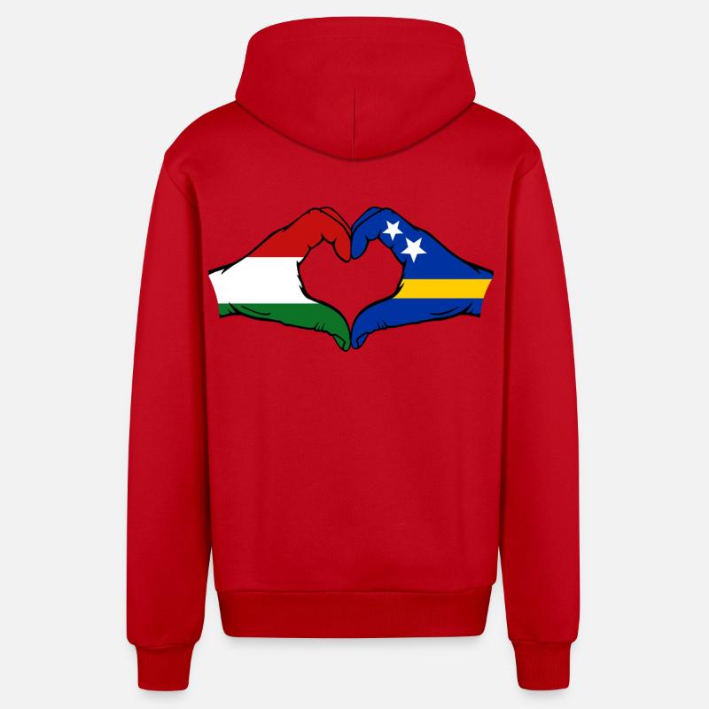 Ungarn_Curaçao_Flagge_Haende_Herzform - Veste à capuche bio décontractée fabriquée en UE - rouge