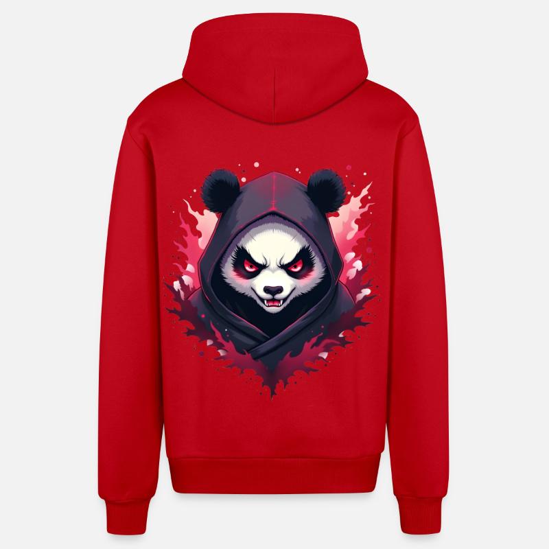 Panda ninja maléfique - Veste à capuche bio décontractée fabriquée en UE - rouge