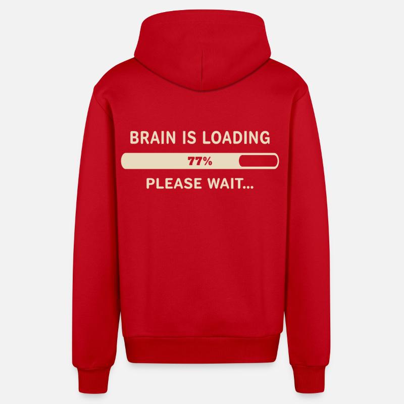 Brain Loading – Please Wait - Organic Relaxed Hooded Jacket Made in EU - red