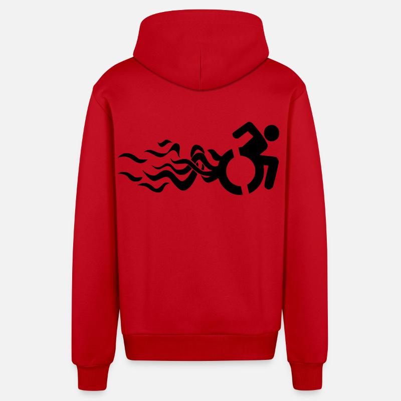 Symbole enflammé d’un fauteuil roulant * - Veste à capuche bio décontractée fabriquée en UE - rouge