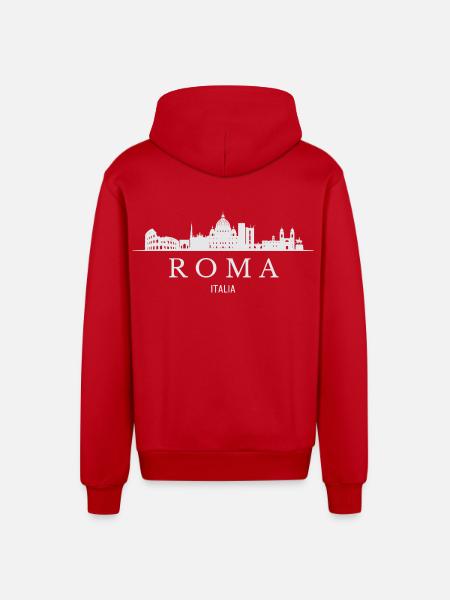 Rome skyline, I love Rome - Organic Relaxed Hooded Jacket Made in EU - red