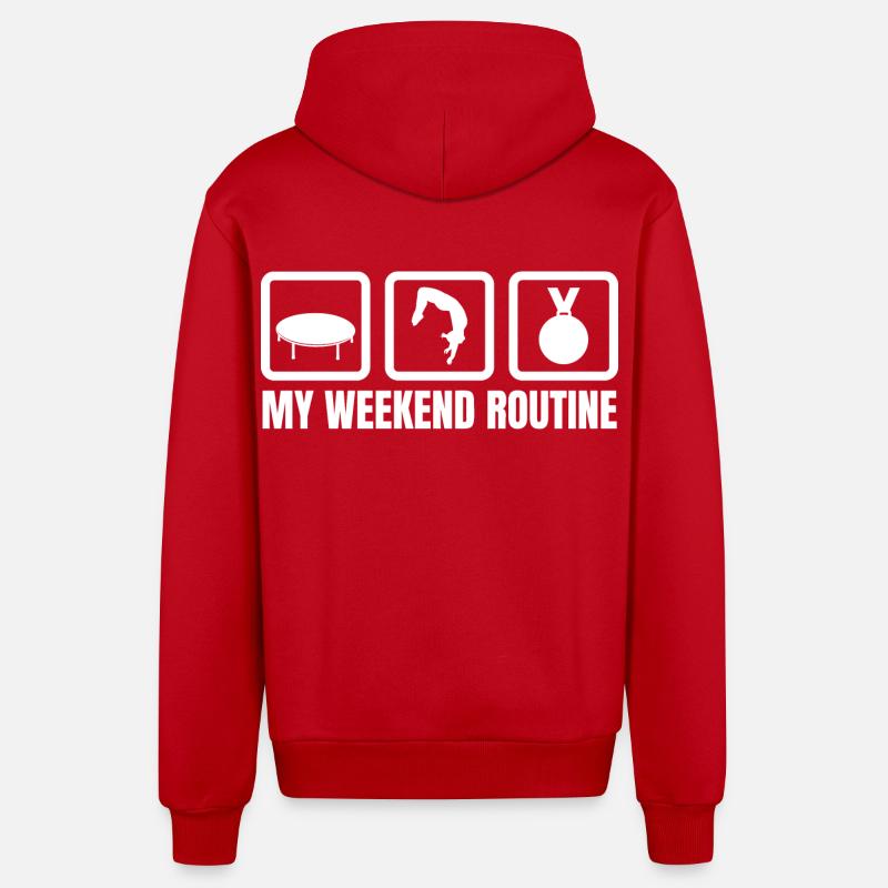 Routine du week-end trampoline - Veste à capuche bio décontractée fabriquée en UE - rouge